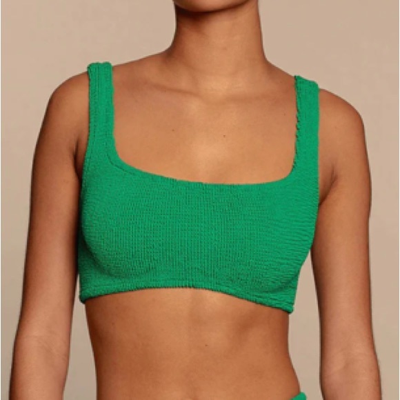 NWT Hunza G Green Bikini *Top Only* Xandra Crinkle Emerald Stretchy Swimsuit New - Picture 1 of 5